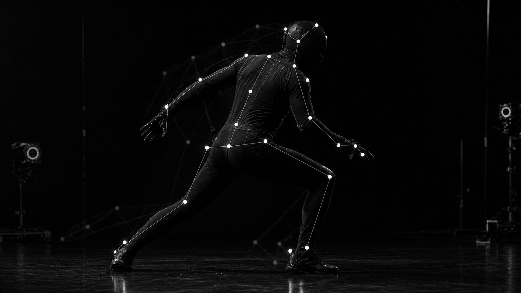 Dark motion capture body geometry without labels.