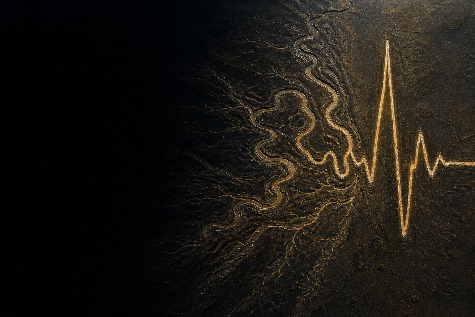 Monochrome ECG waveform and cardiac signal field without labels.
