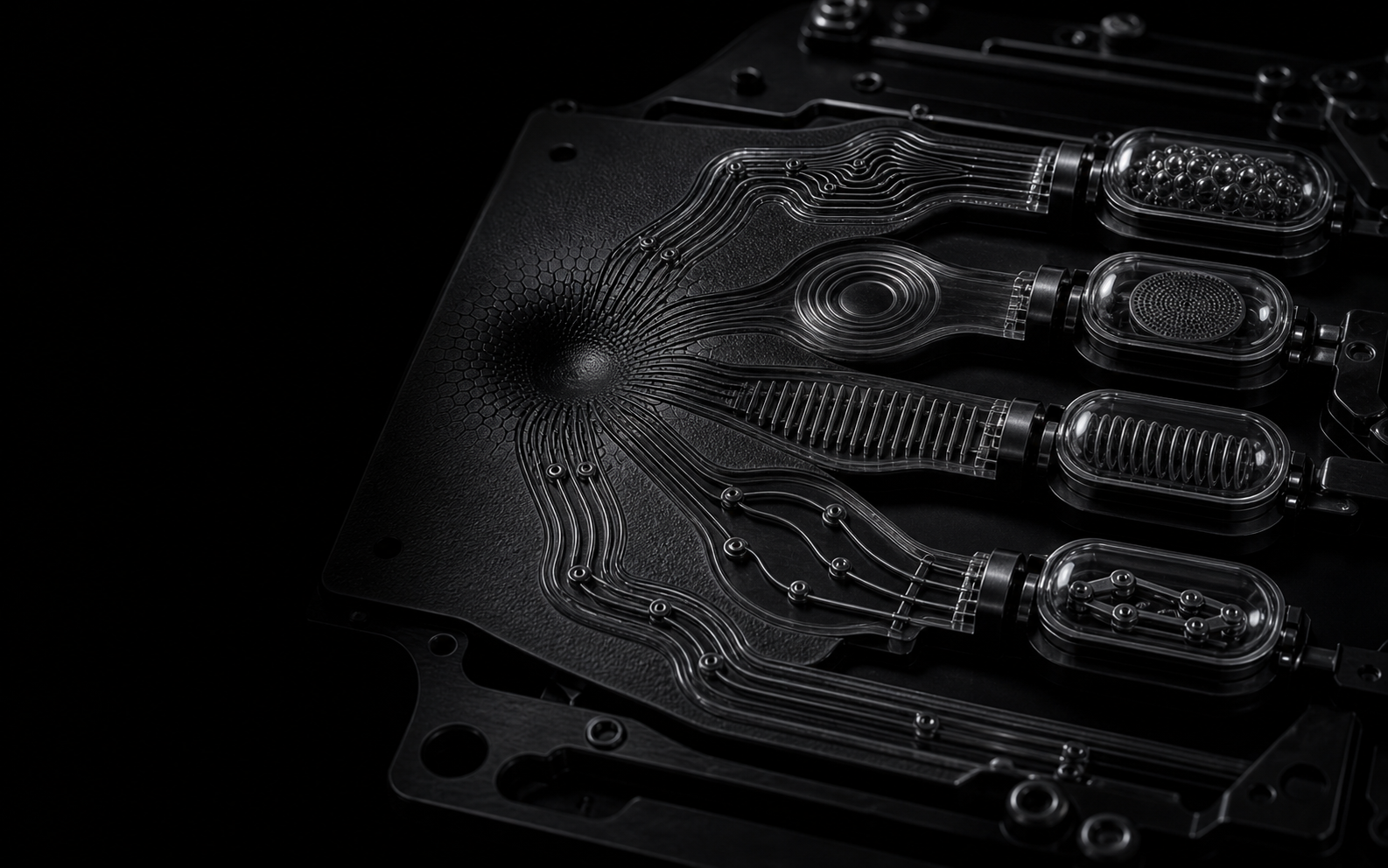 Monochrome tactile fiber-branch apparatus with contact geometry feeding bounded touch channels.