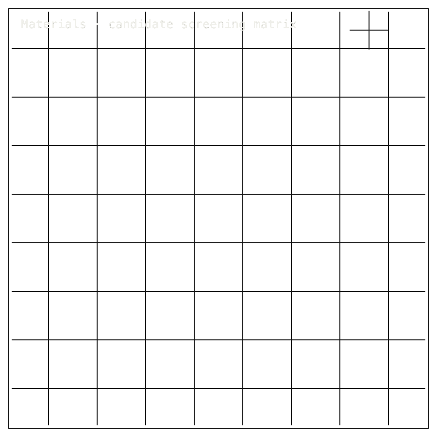 Materials approved scientific square mechanics diagram showing candidate screening-matrix mechanics.